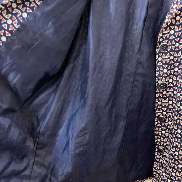 Eden Court Navy Cream Coral Geometric Preppy 3/4 Bell Sleeve Button Jacket XL - Picture 4 of 13